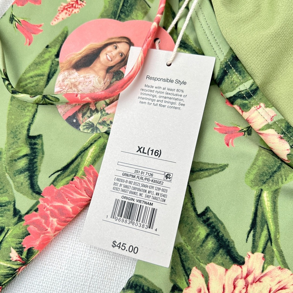 Aquabendita Target Peony Floral Long Sleeve 1 Piece Swimsuit Bodysuit XL/16 NWT - Picture 9 of 15